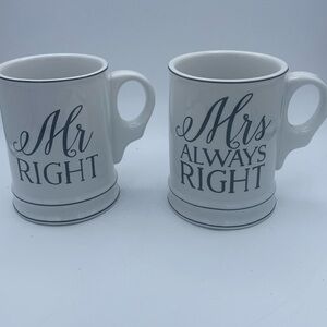 Mud Pie Mr Right & Mrs Always Right coffee cocoa mugs wedding bride groom